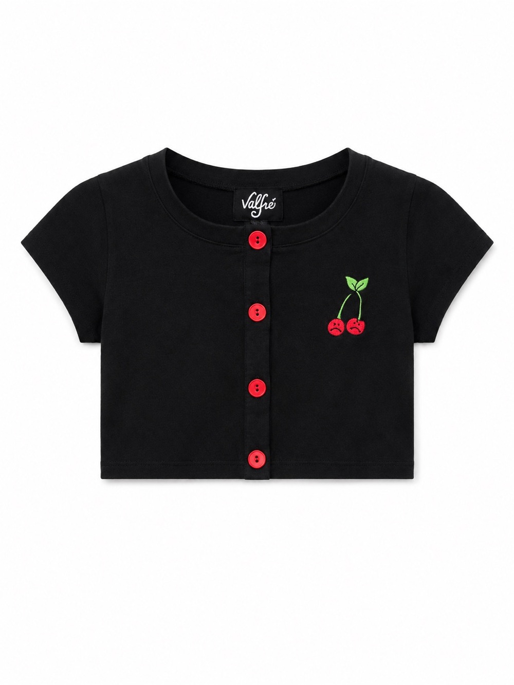 Valfie cropped cardigan short sleeve black 0930 cherry embroidered red shrug